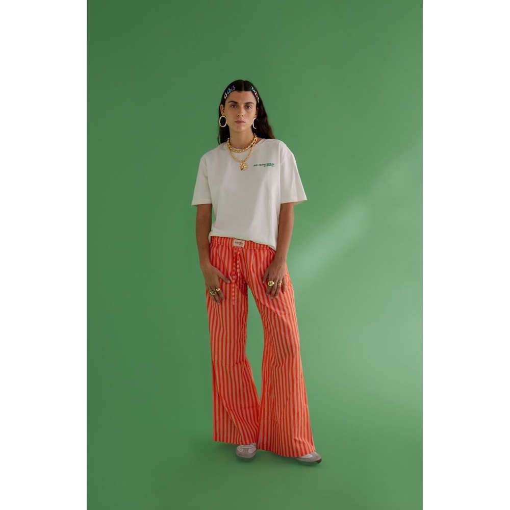 Susmies Wide Leg Striped Pants in Coral Orange